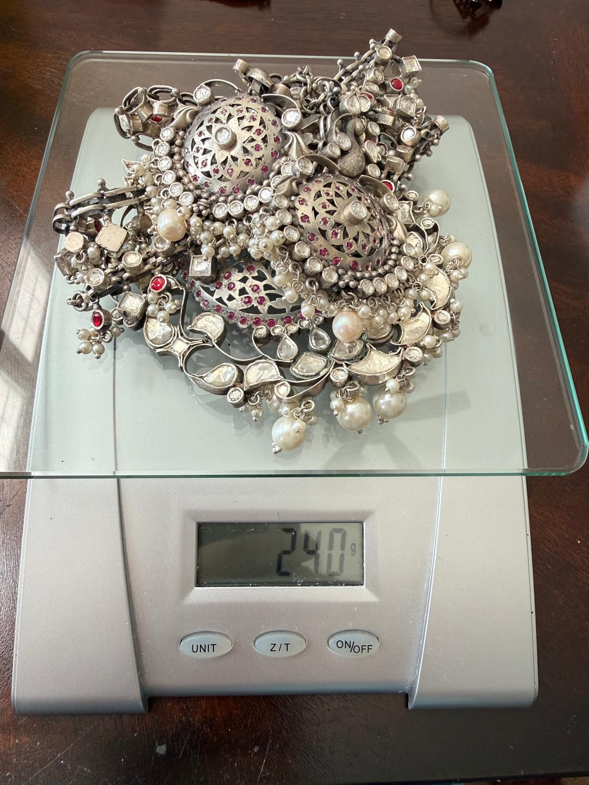 92.5 Silver kundan statement necklace with earrings from preloved collection