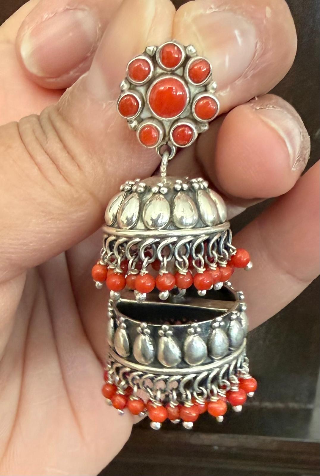 92.5 silver coral double jhumkie earrings from preloved collection