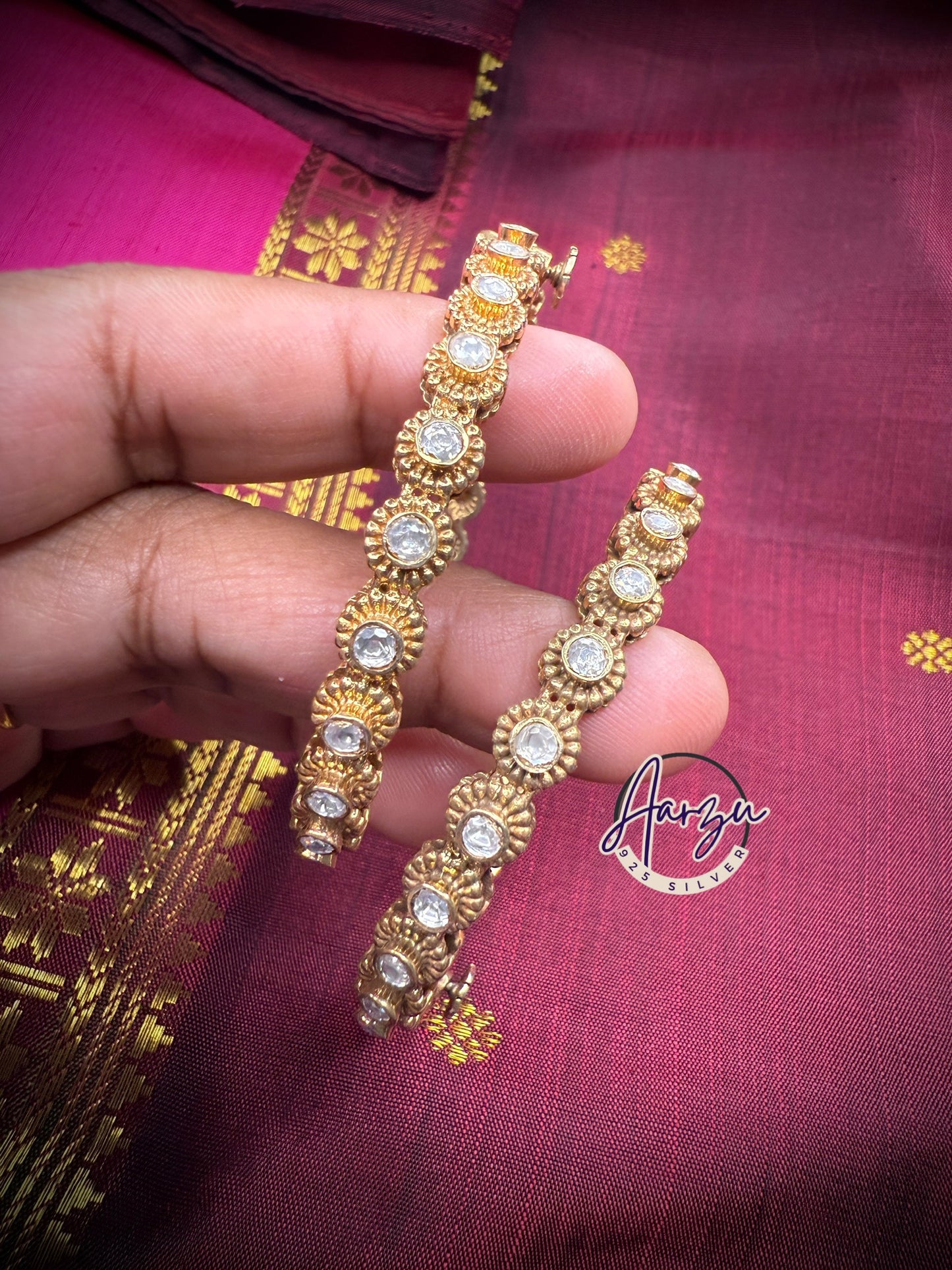 92.5 Silver Moissanite openable bangles - set of 2