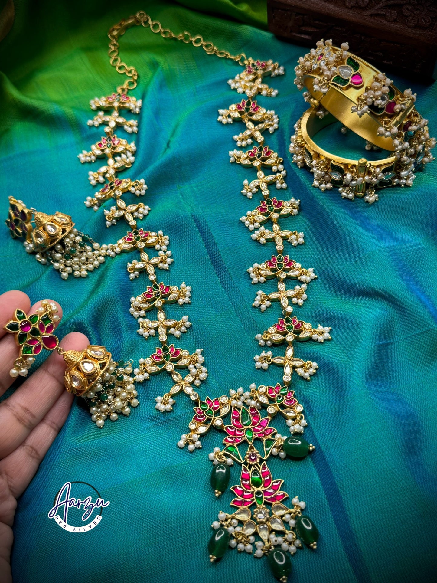 92.5 Silver base designer inspired kundan necklace set