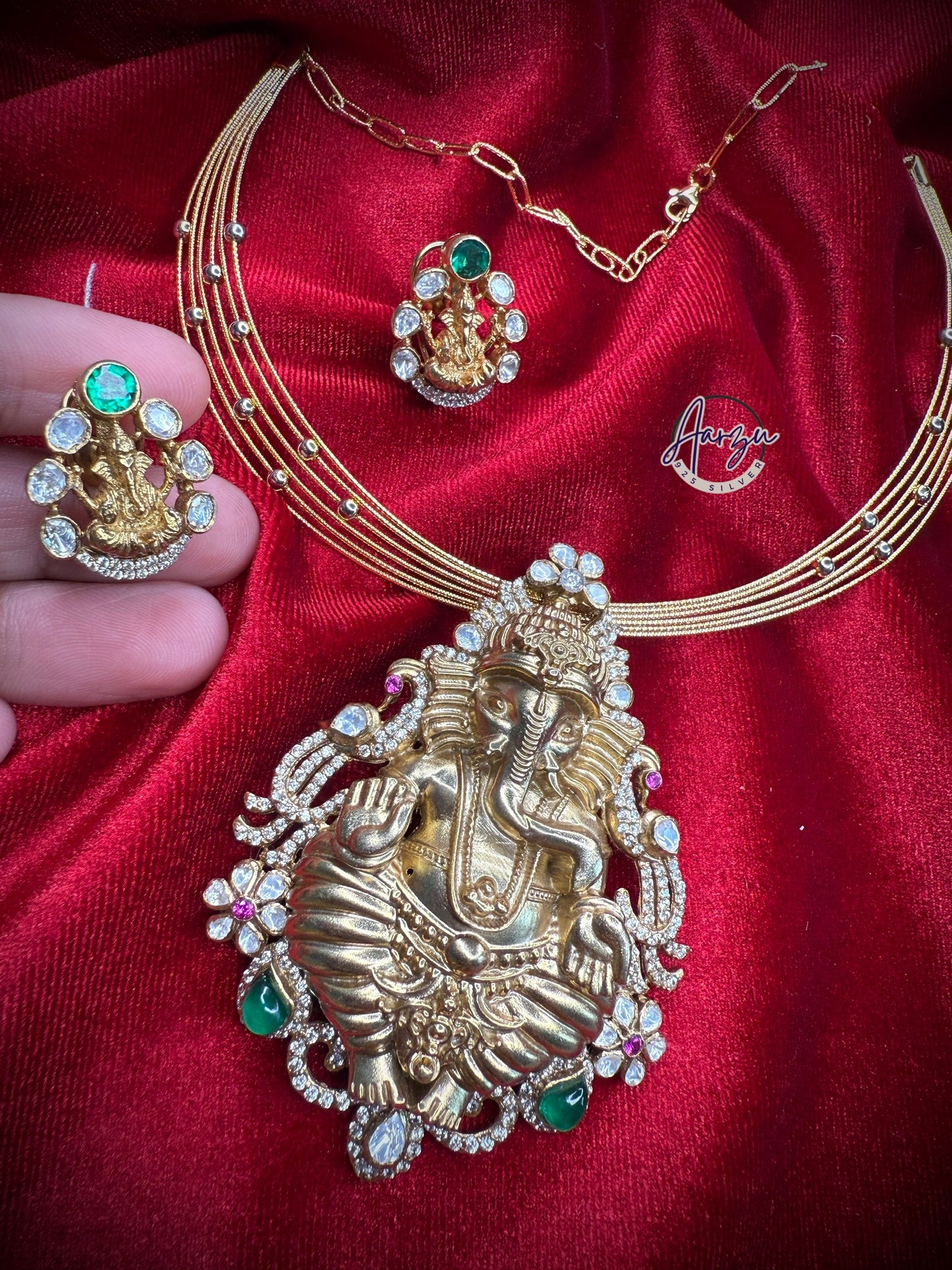 92.5 Silver Moissanite Ganesha statement pendant