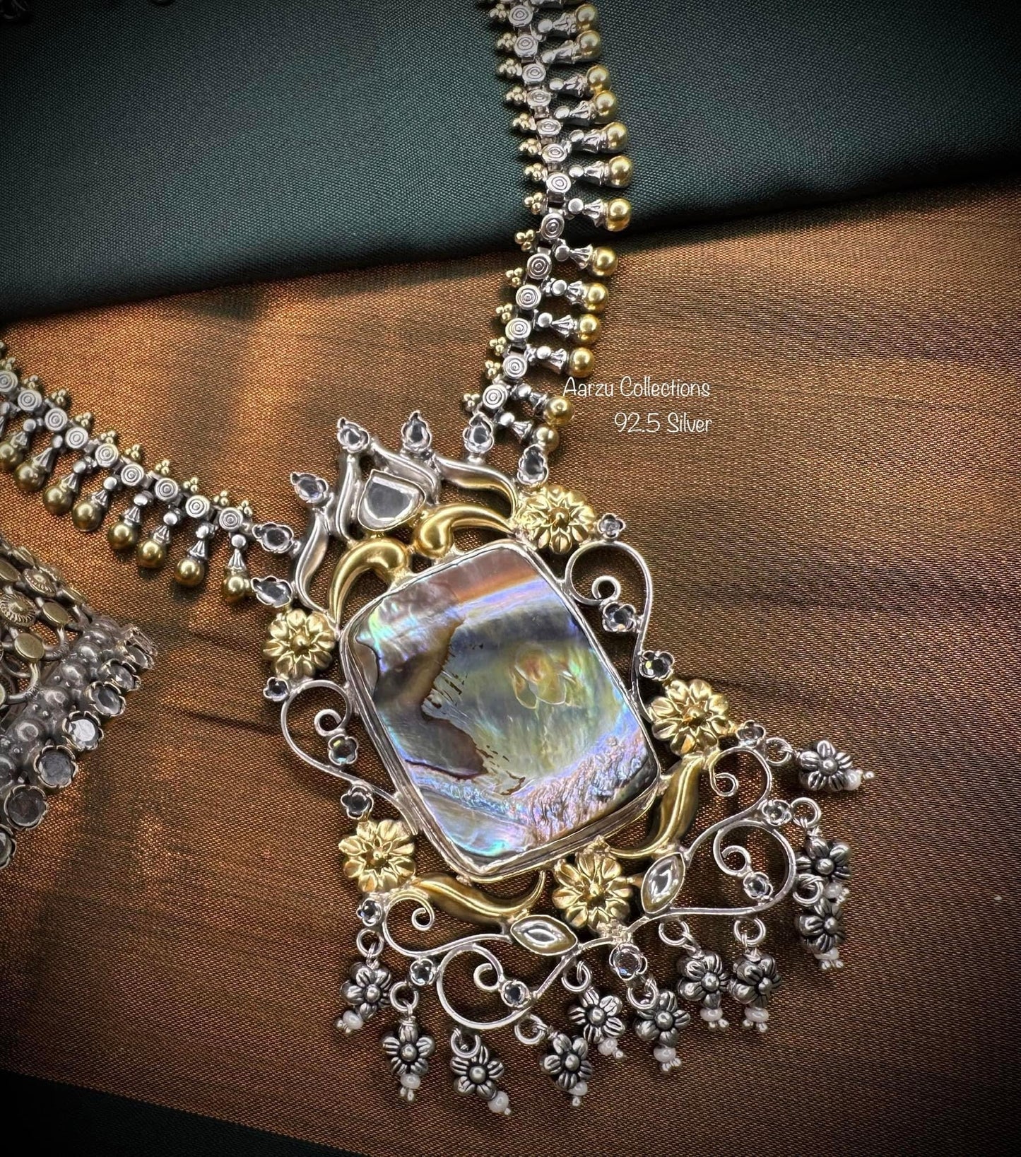 92.5 Silver base designer inspired necklace with natural MOP