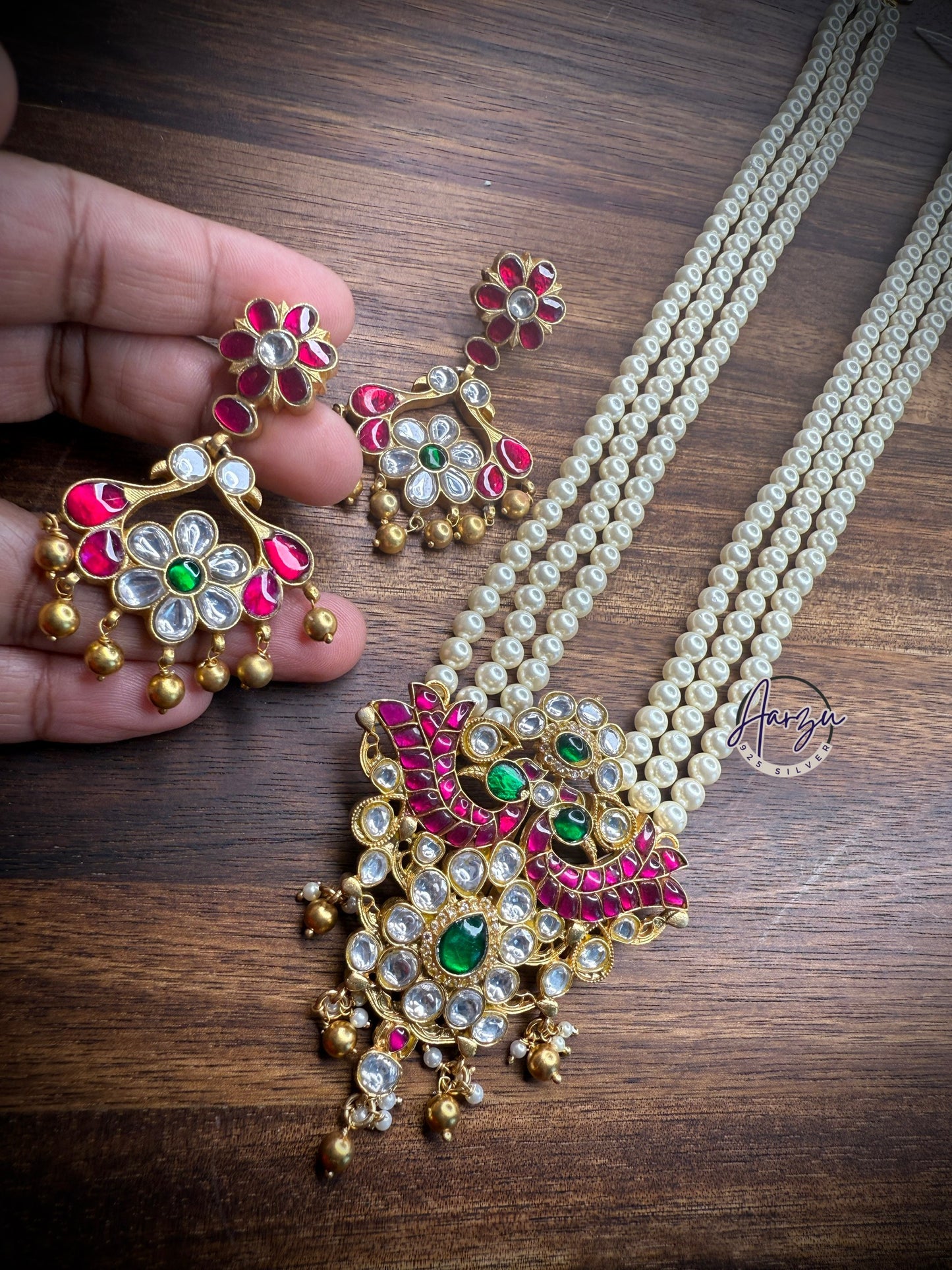 92.5 Silver base kundan jadau necklace set