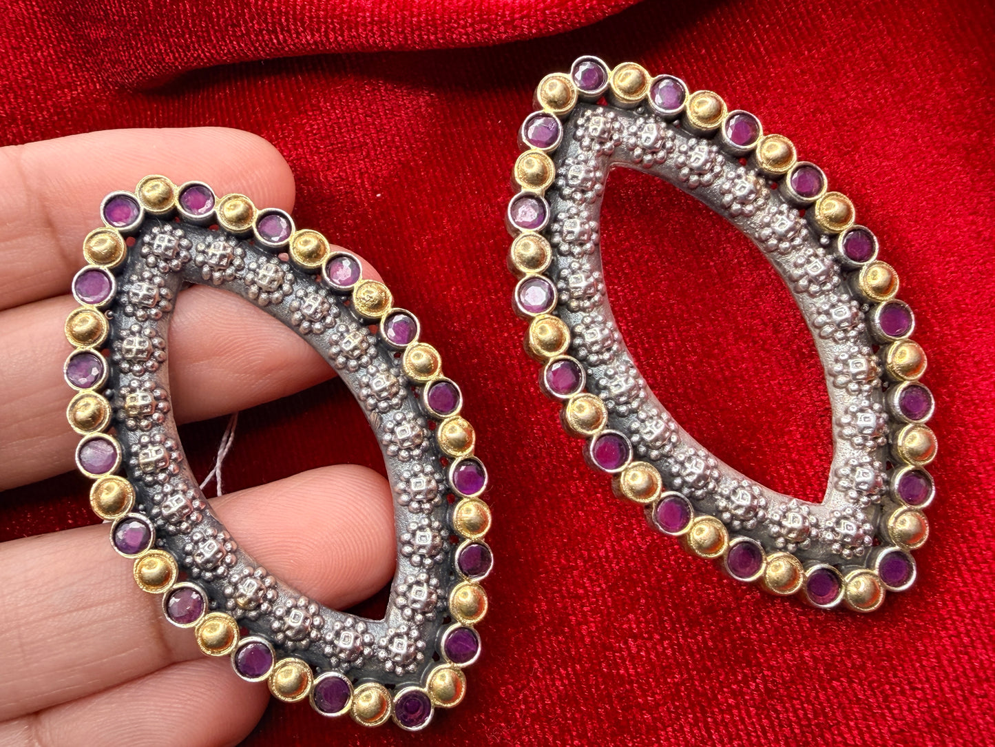 92.5 Silver dual tone earrings - 28.5 gm