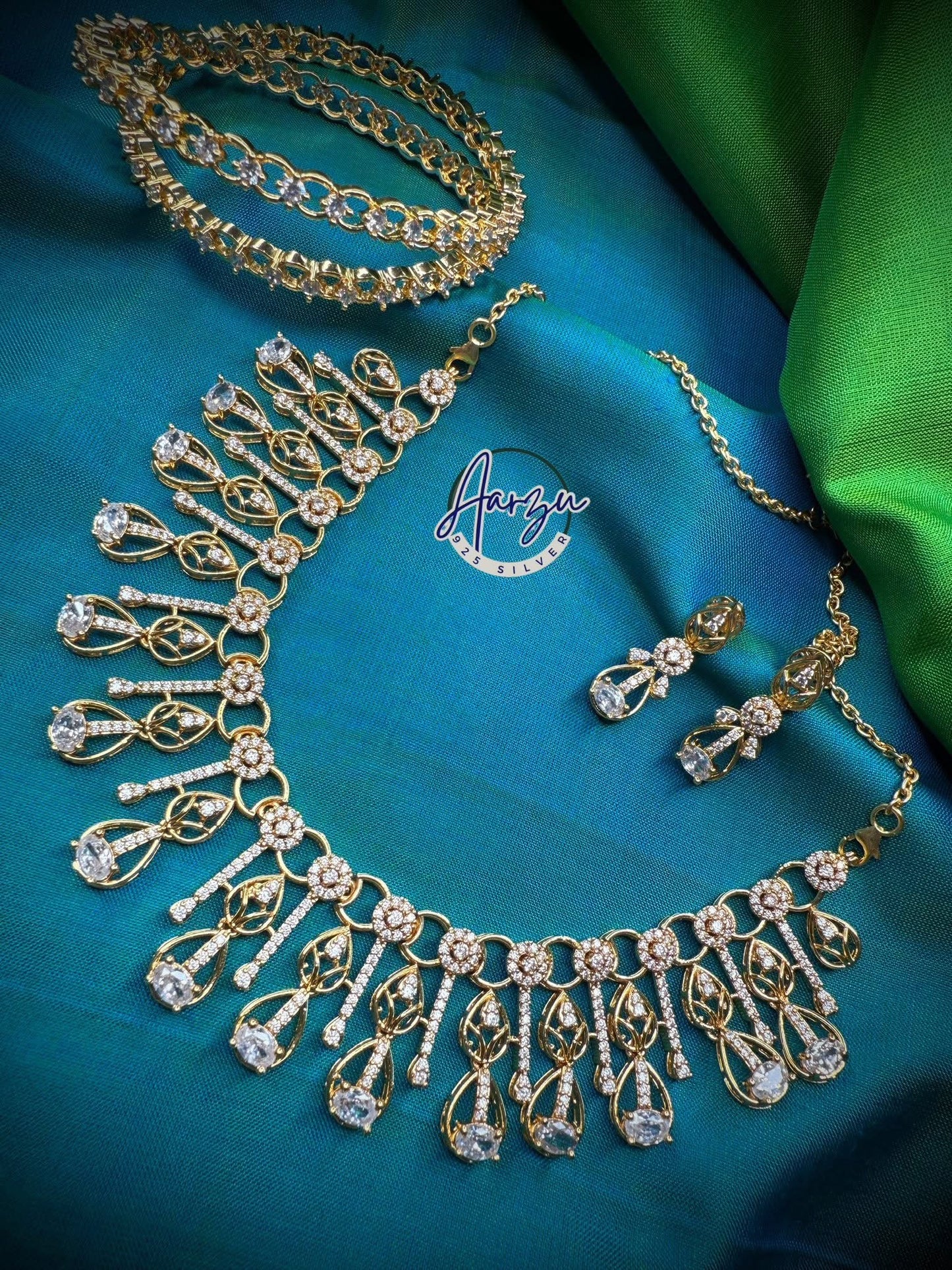 92.5 Silver base American diamond necklace set