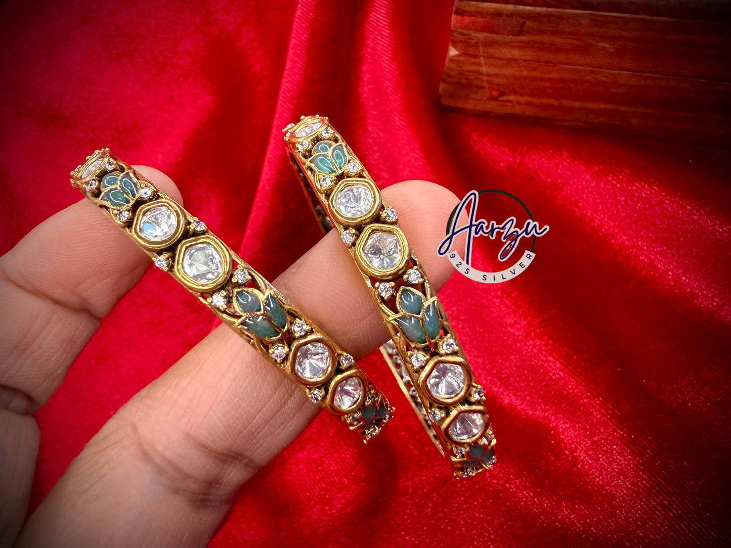 92.5 Silver Moissanite bangles pair