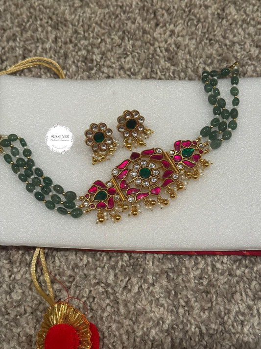 92.5 Silver kundan jadau necklace set from preloved collection