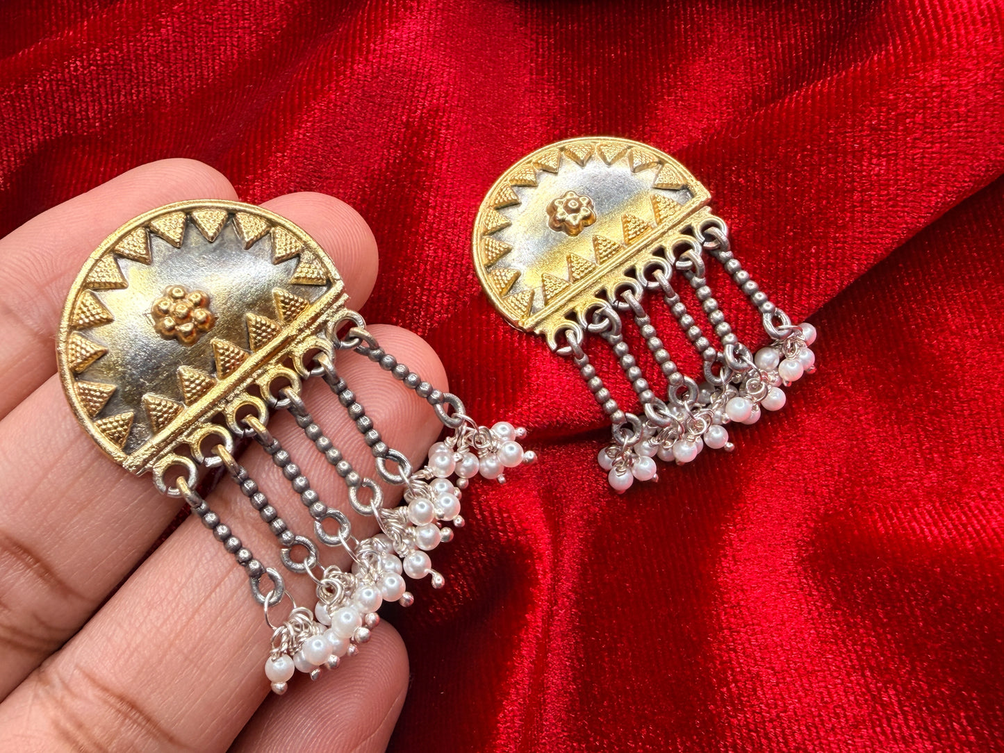 92.5 Silver dual tone earrings - 14.6 gm