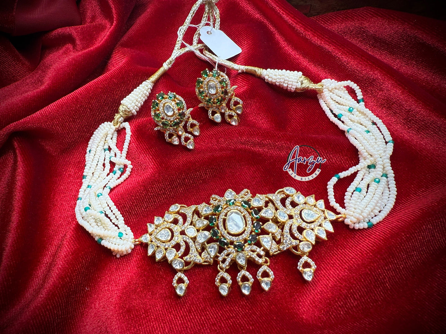 92.5 Silver Moissanite choker with earrings