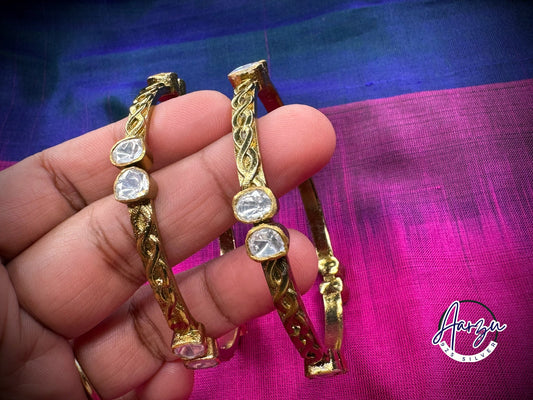 92.5 Silver Moissanite bangles on antique finish- set of 2