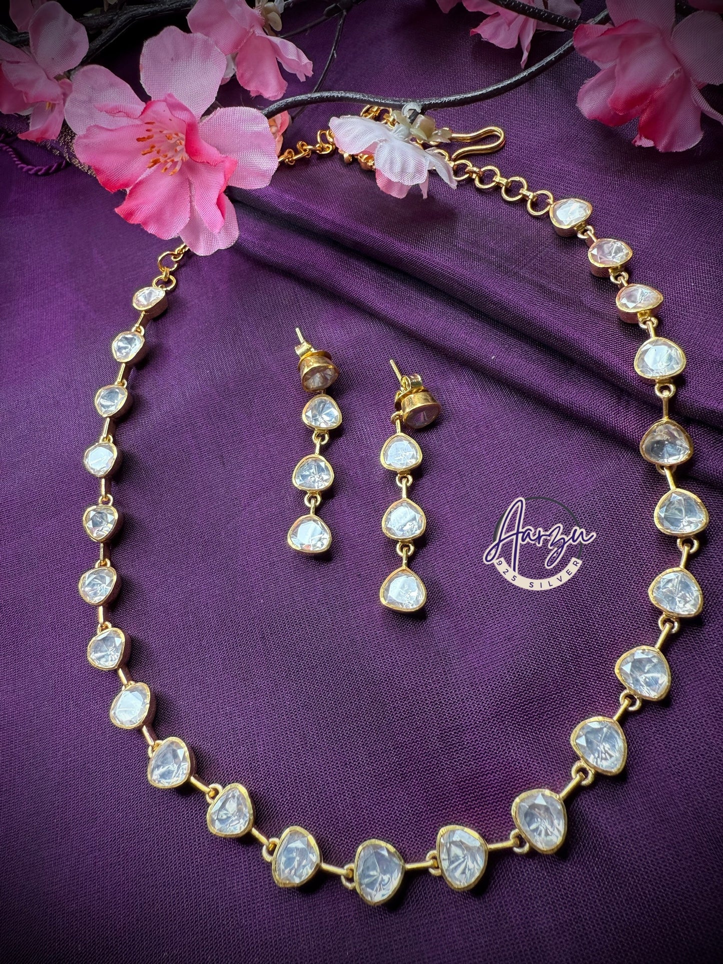 92.5 Silver Moissanite necklace set