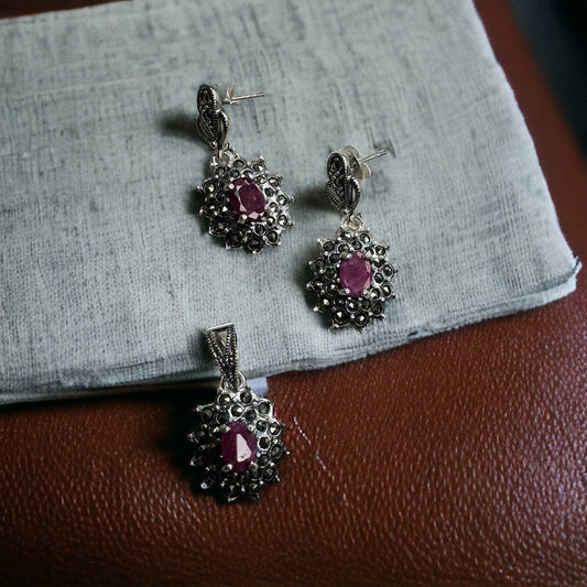 92.5 Silver Marcasite pendant set