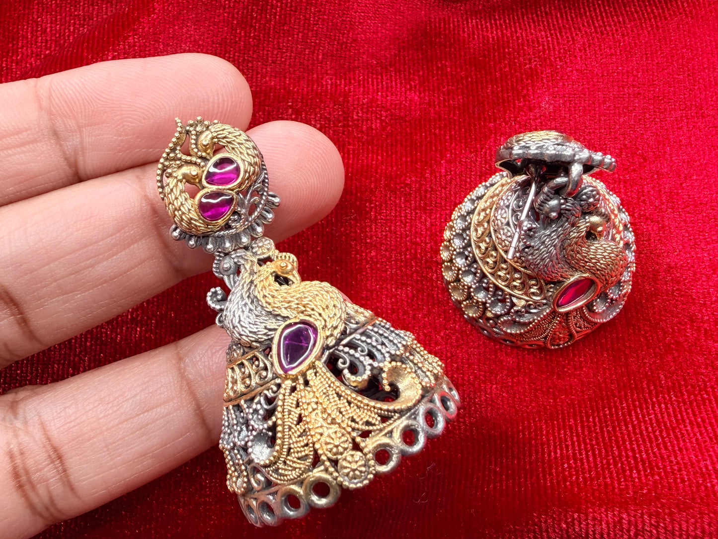 92.5 Silver dual tone earrings - 28.5 gm