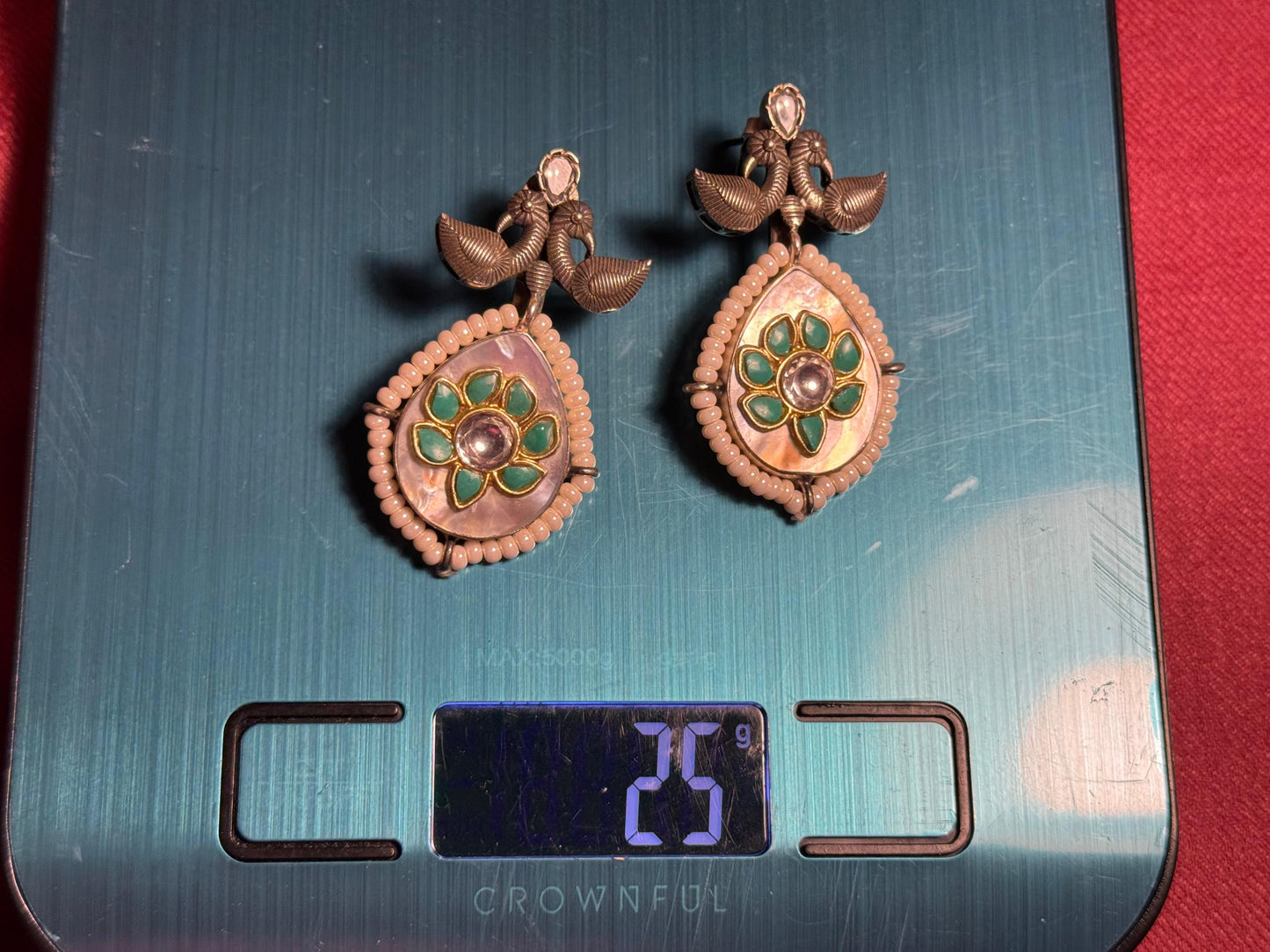 92.5 Silver MOP with Turquoise and kundan inlay earrings from preloved collection