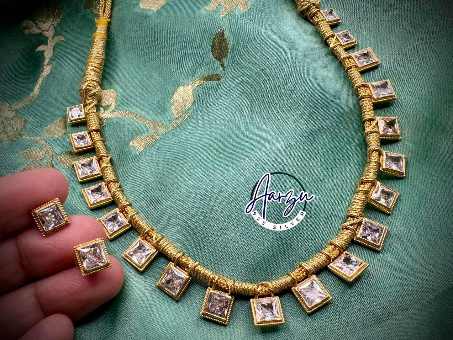 92.5 Silver base dainty kundan necklace set