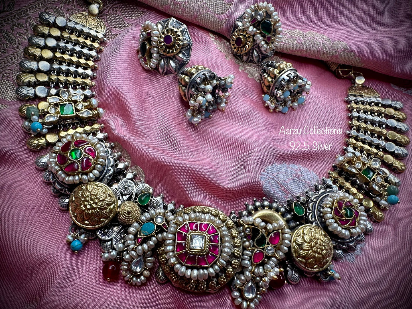 92.5 Silver fusion statement necklace set