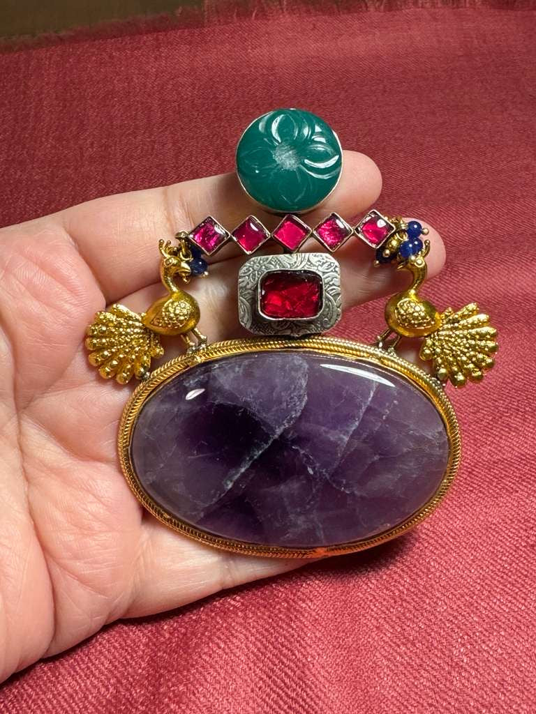 92.5 silver Amethyst and green onyx pendant from preloved collection