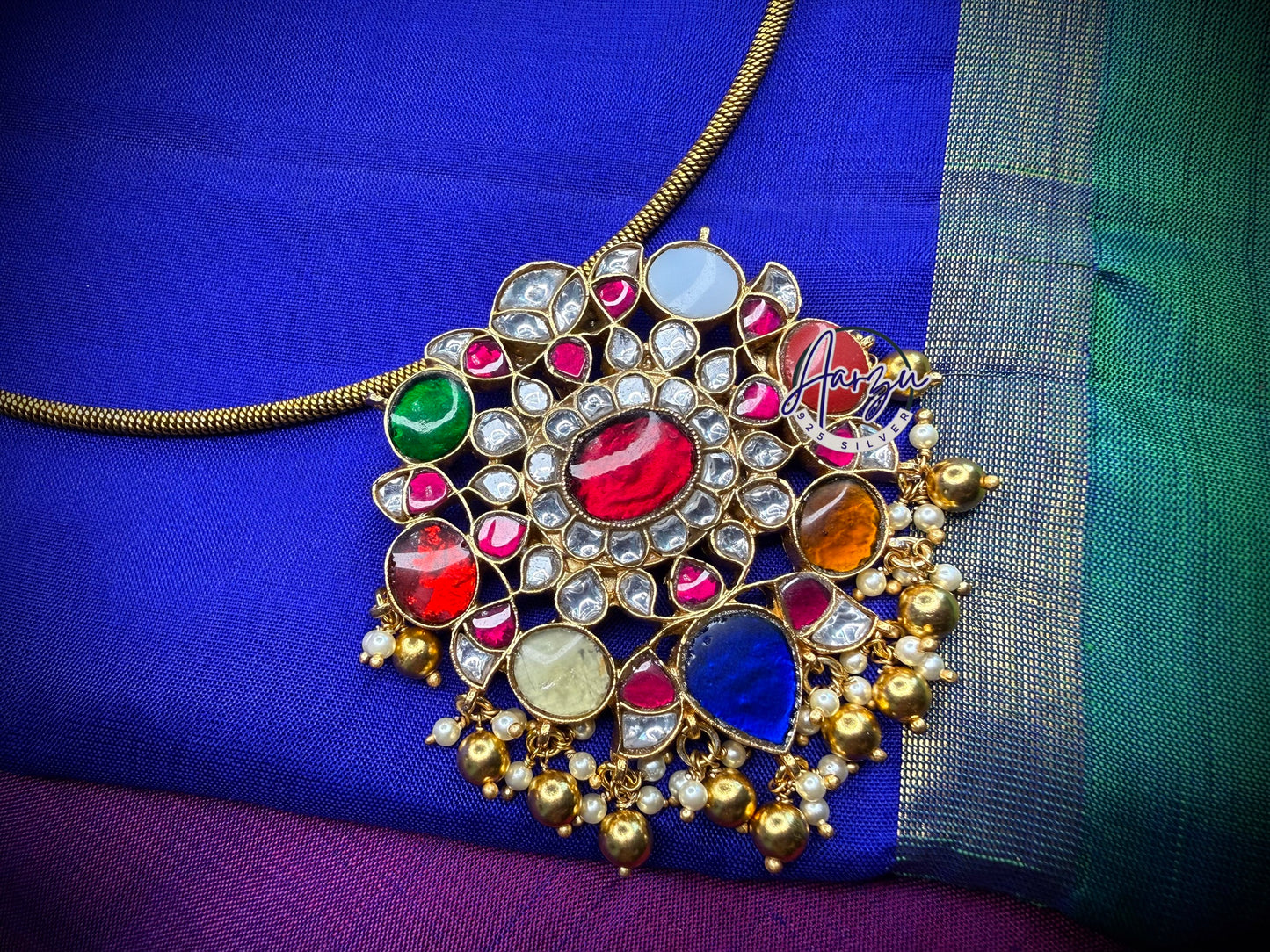 92.5 silver Kundan jadau pendant - 40.5 gm