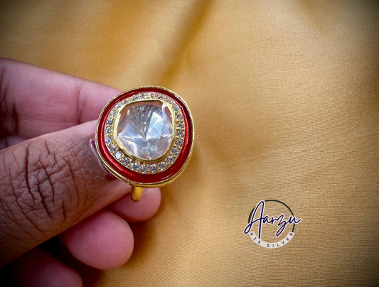 92.5 Silver Moissanite adjustable finger ring