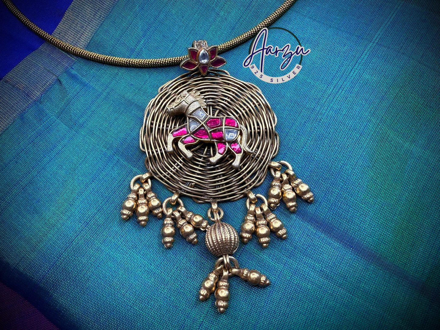 92.5 Silver fusion kundan Pendant -35.6 gm