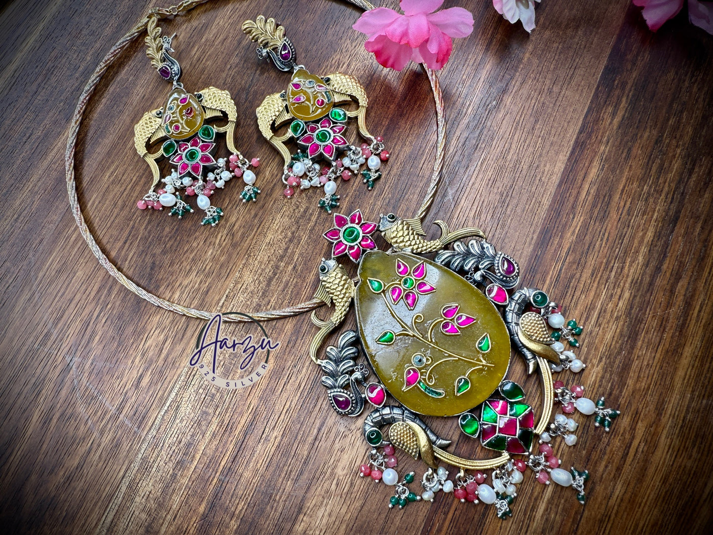 92.5 Silver fusion pendant with earrings