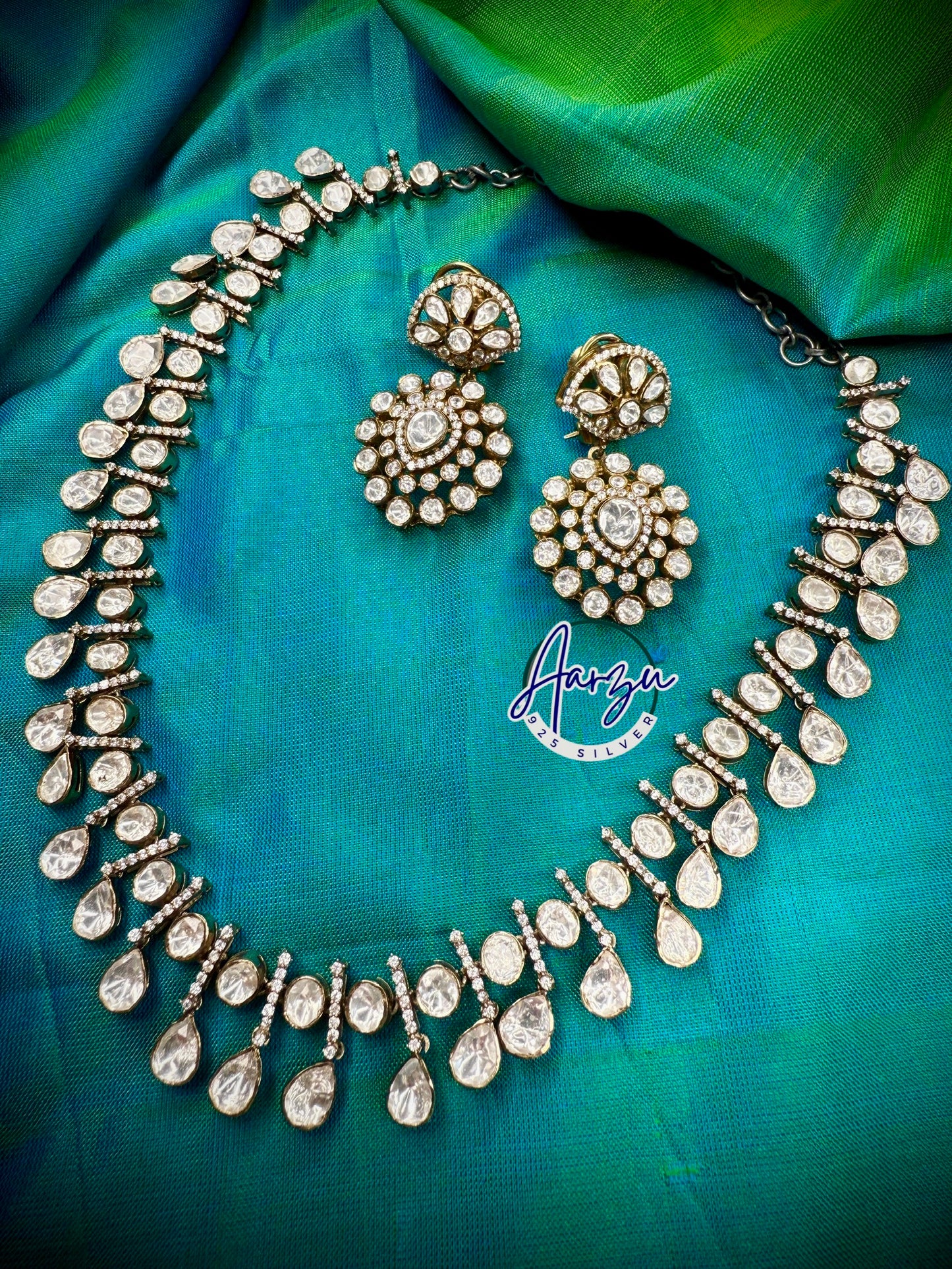 92.5 Silver Moissanite necklace set