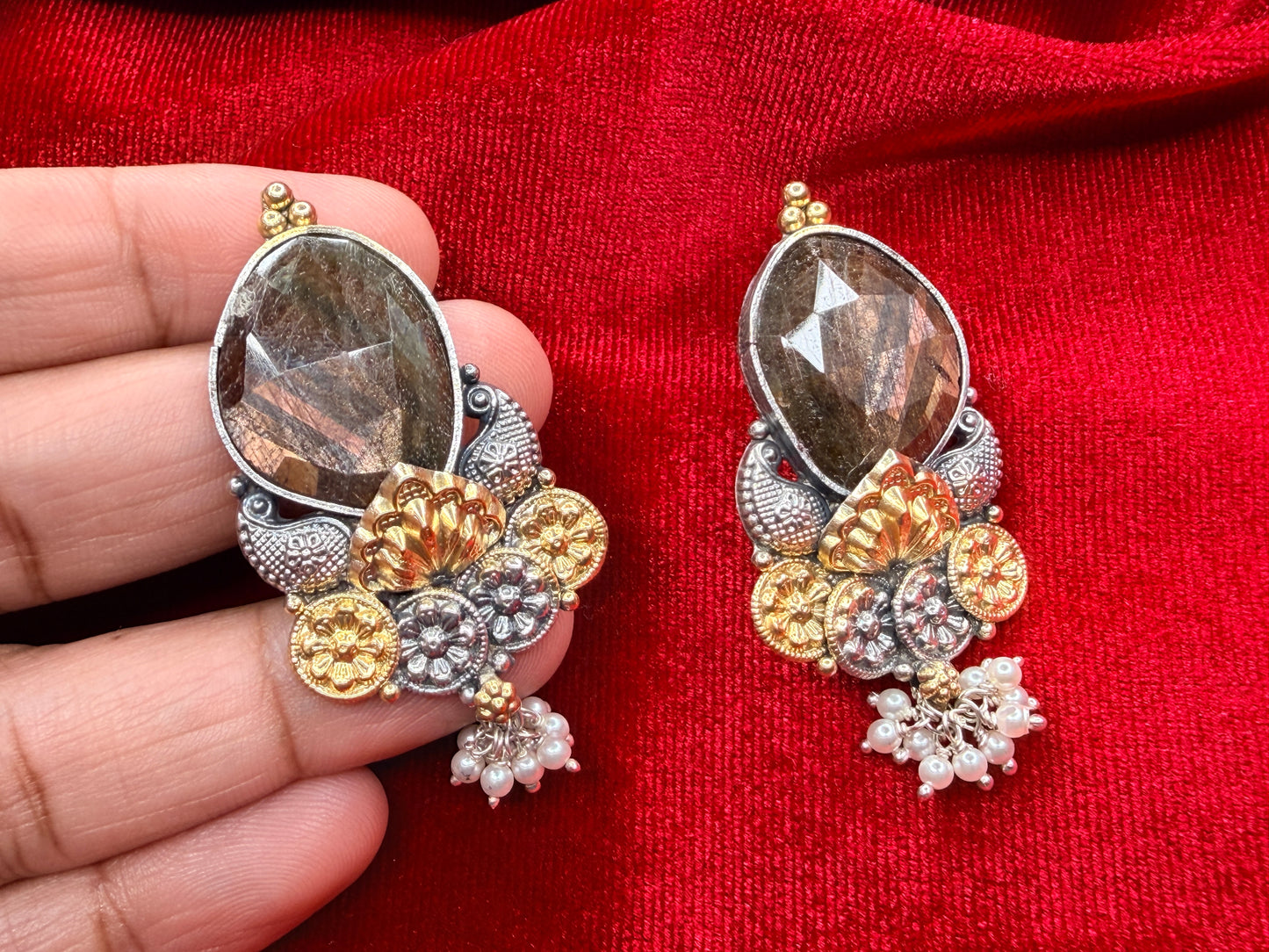 92.5 Silver dual tone earrings - 20 gm