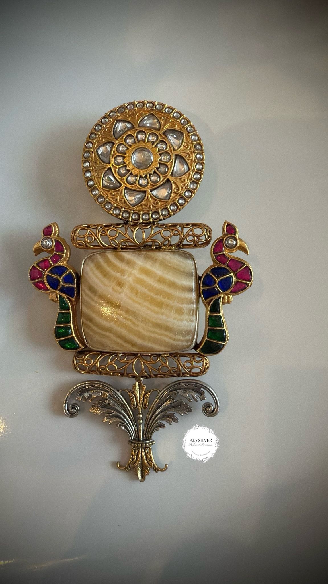 92.5 silver yellow jasper and kundan fusion pendant from preloved collection