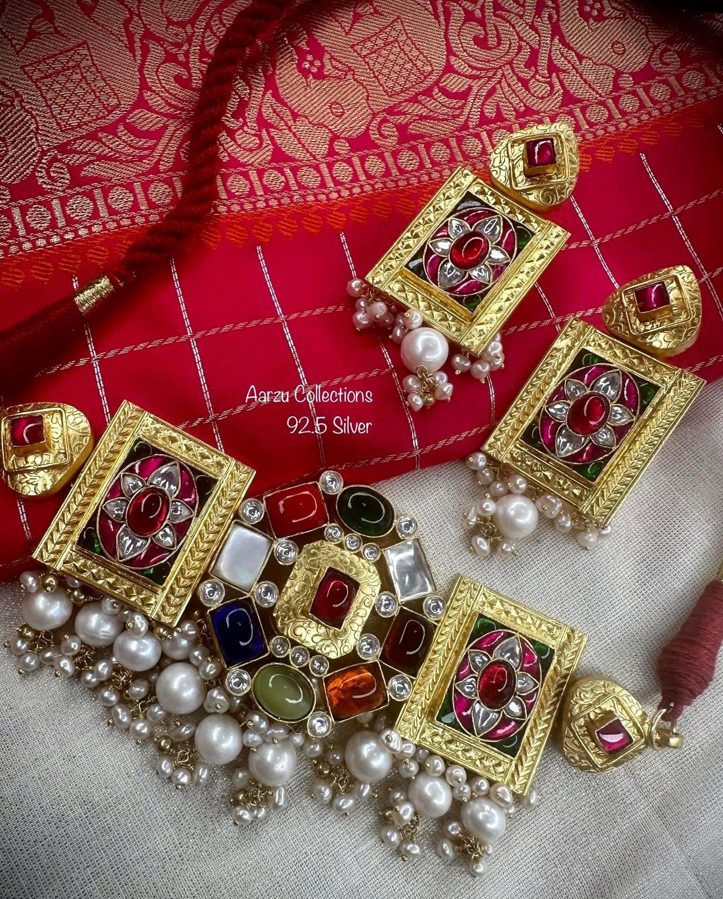 92.5 Silver designer inspired navrathan statement Choker