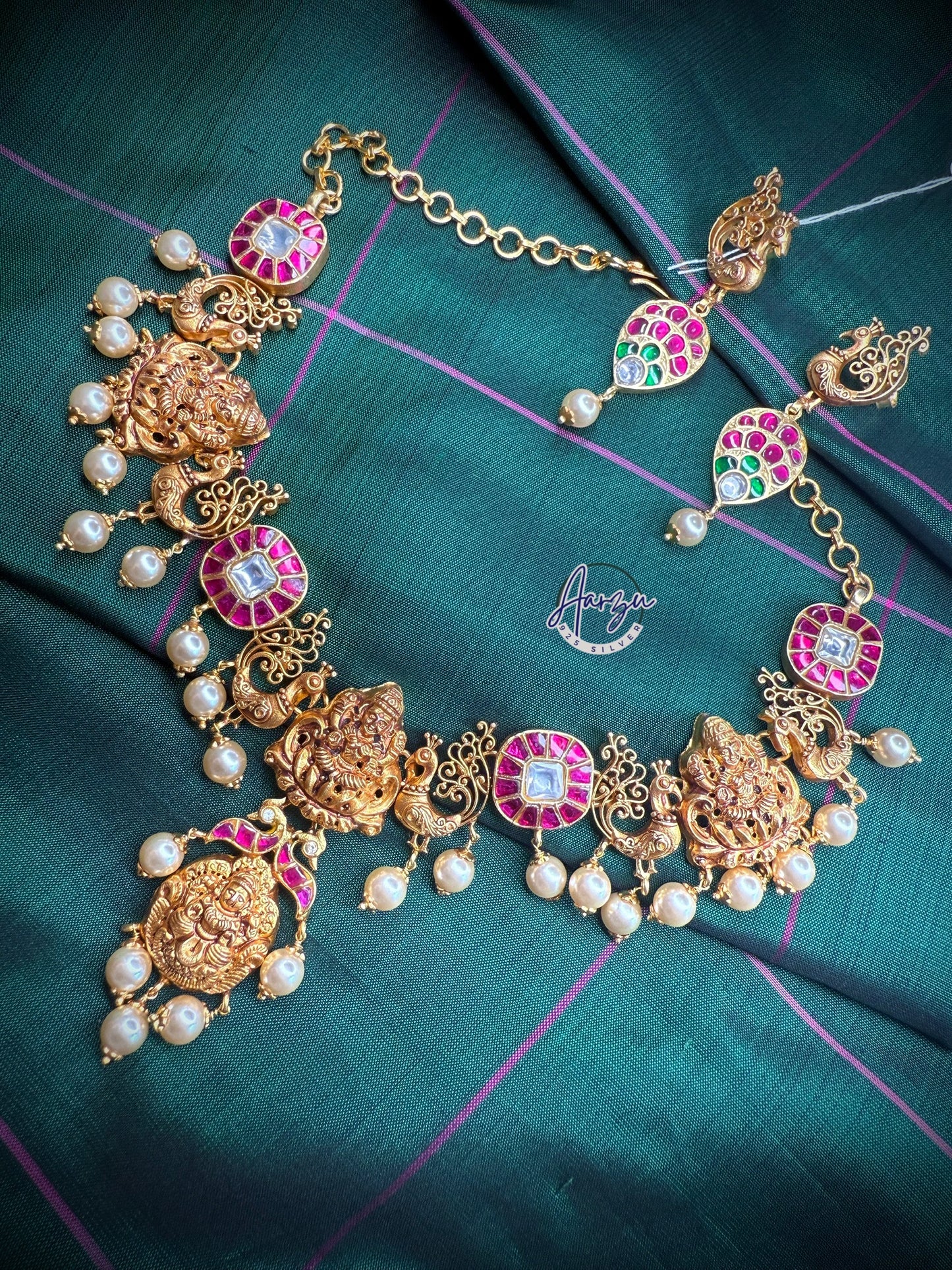 92.5 Silver base temple necklace set