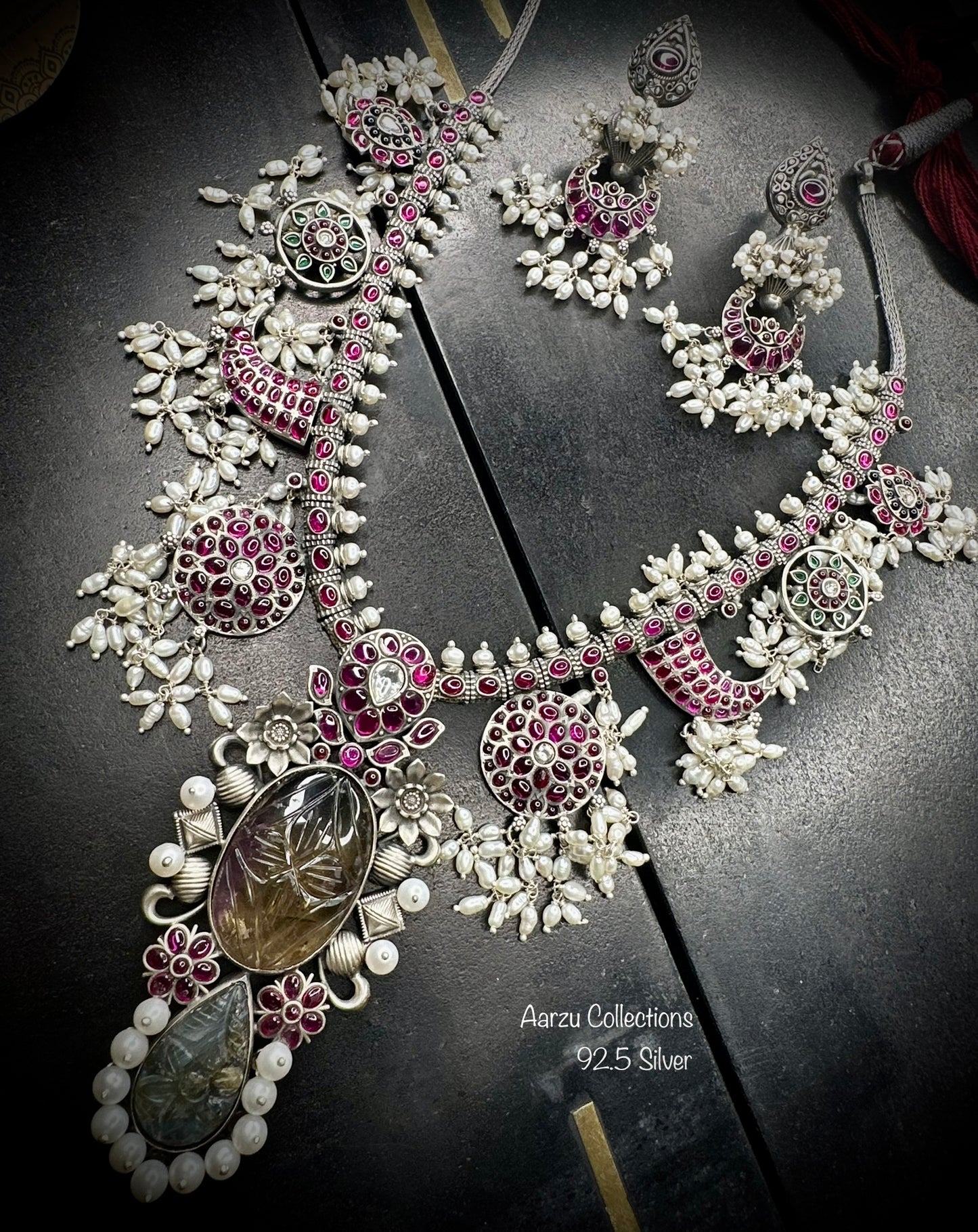 92.5 Silver statement guttapusalu necklace set