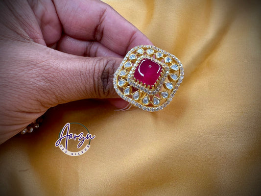 92.5 Silver Moissanite adjustable finger ring