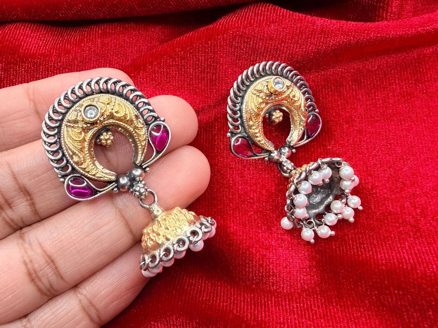 92.5 Silver dual tone earrings - 20 gm