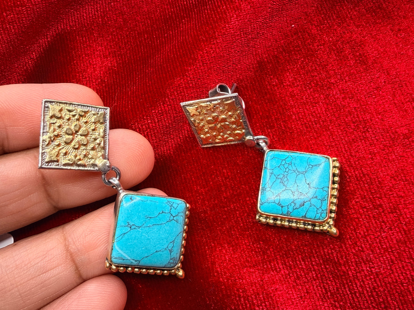 92.5 Silver dual tone earrings - 13 gm
