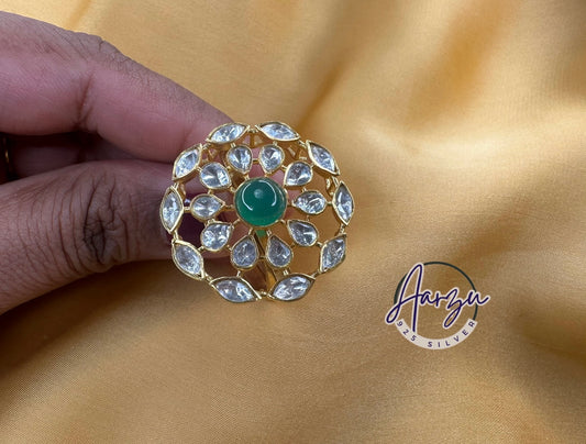 92.5 Silver Moissanite adjustable finger ring