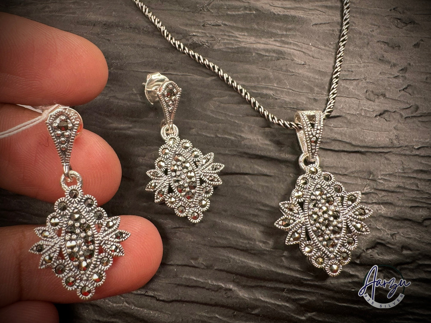 92.5 Silver Marcasite pendant set