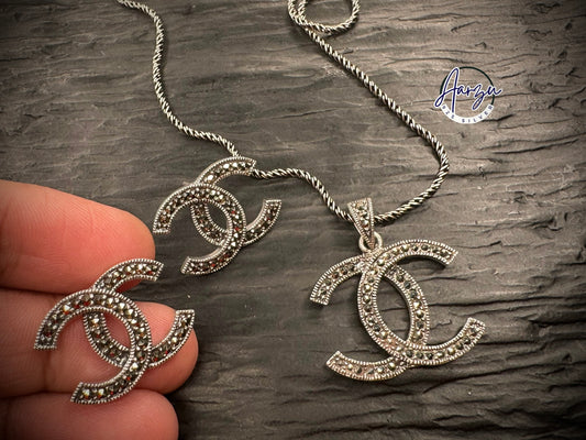 92.5 Silver designer inspired Marcasite pendant set