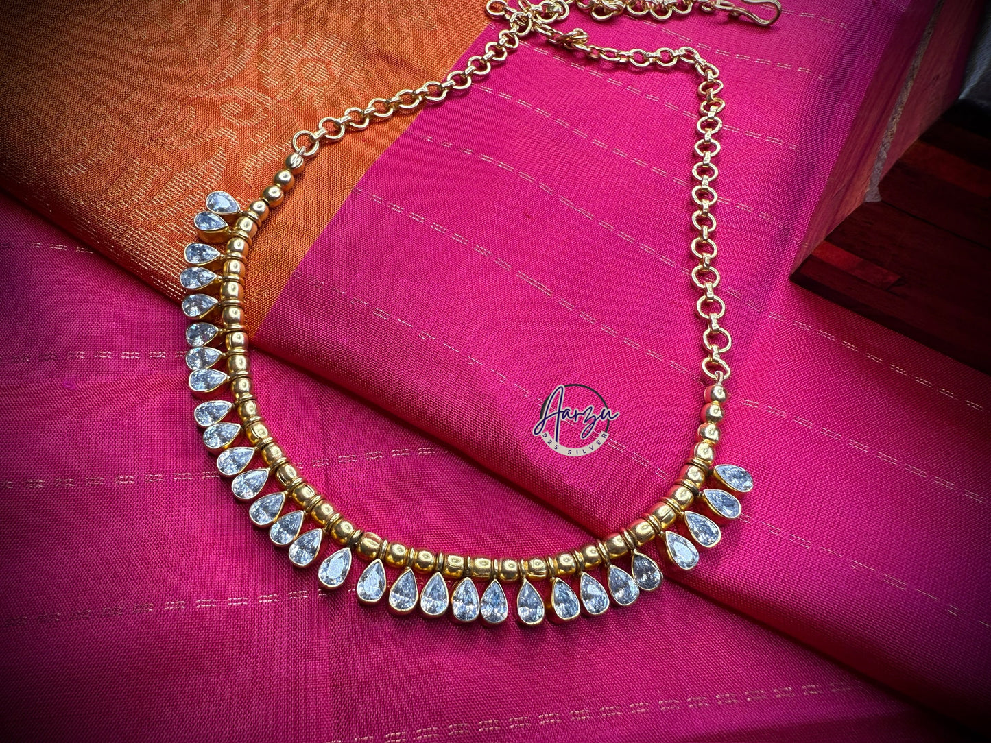 92.5 Silver base cut stone drop necklace
