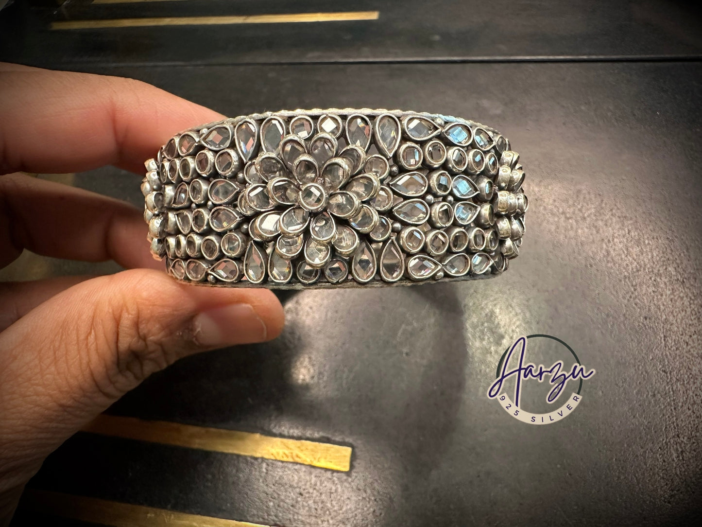 92.5 Silver openable polki bangle