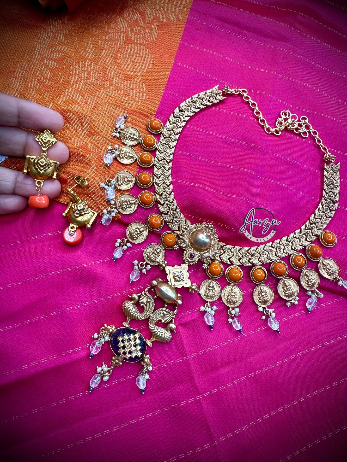 92.5 Silver base designer inspired necklace with earrings
