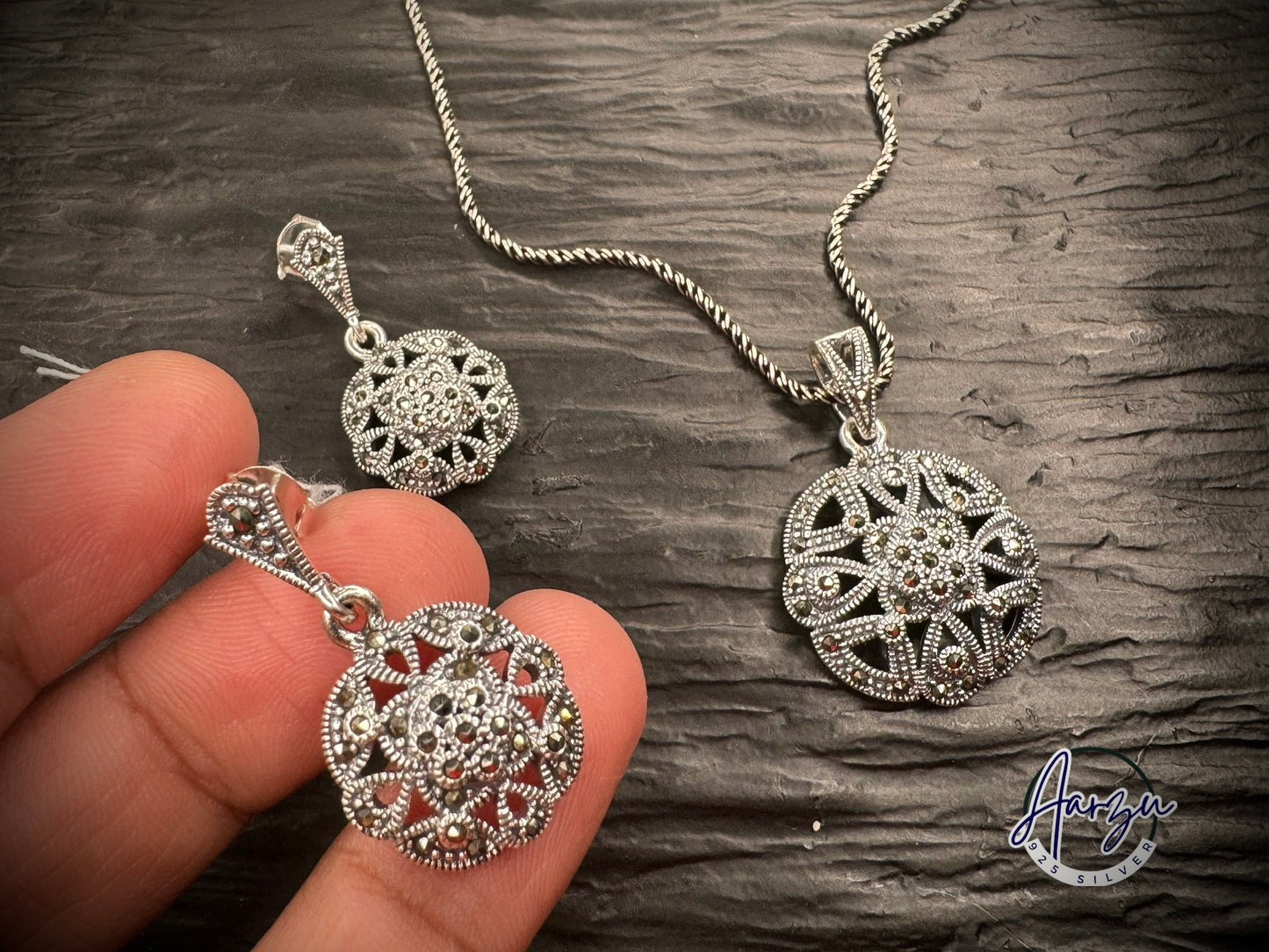 92.5 Silver Marcasite pendant set