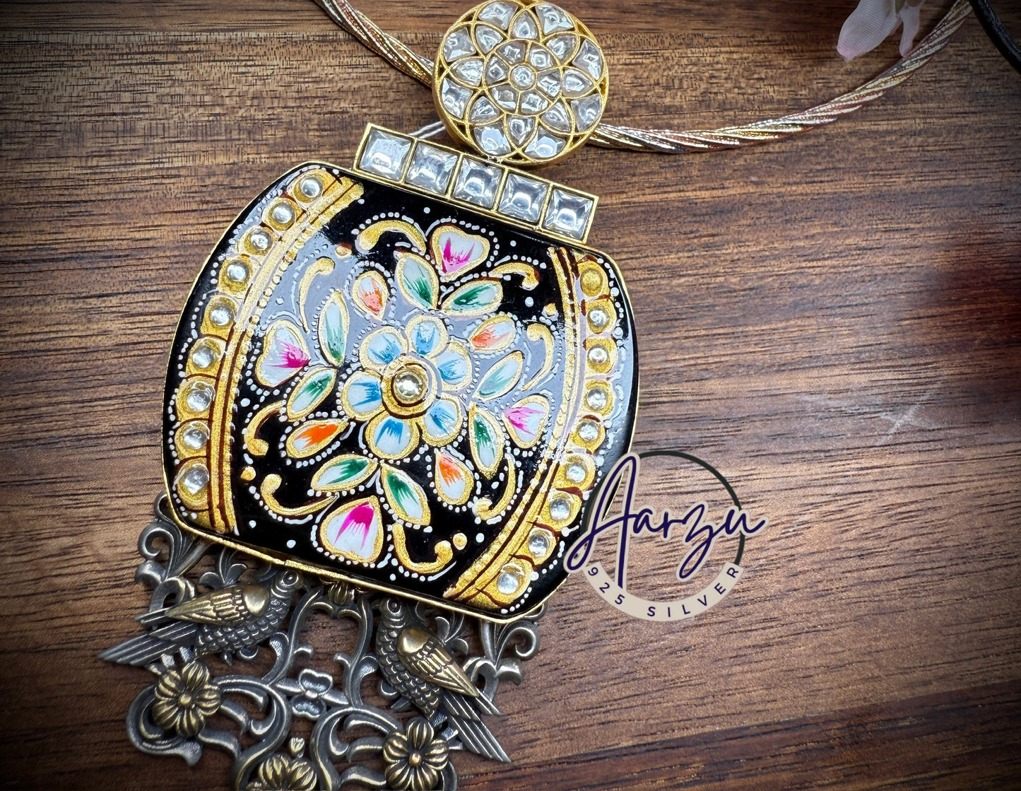 92.5 Silver fusion Pendant with handpainted black onyx