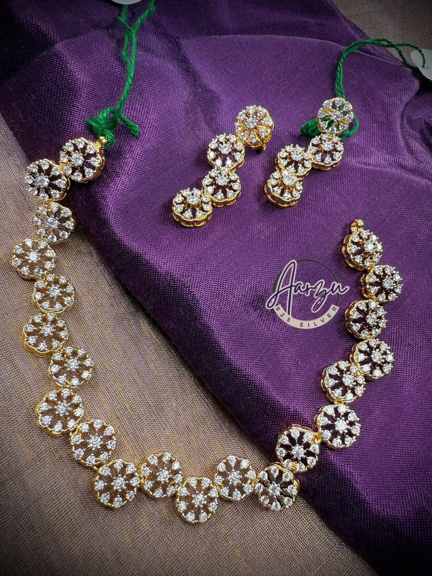 92.5 Silver base American diamond necklace set