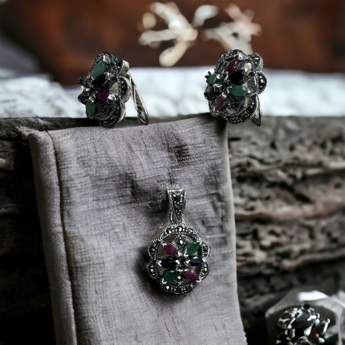 92.5 Silver Marcasite pendant set