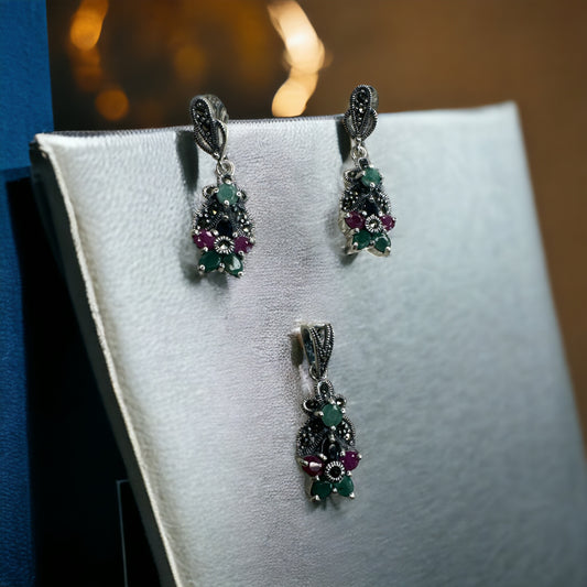 92.5 Silver Marcasite pendant set