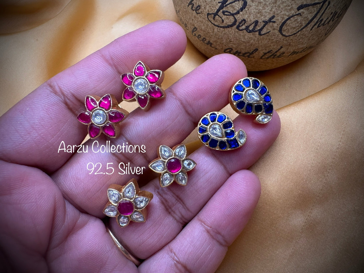 92.5 Silver base Kundan Jadau studs
