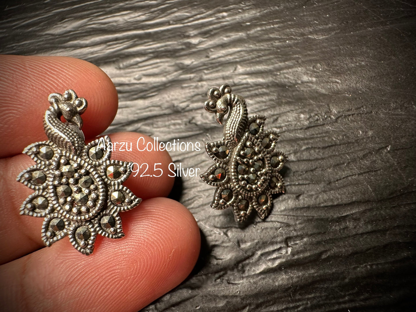 92.5 Silver Marcasite Peacock studs