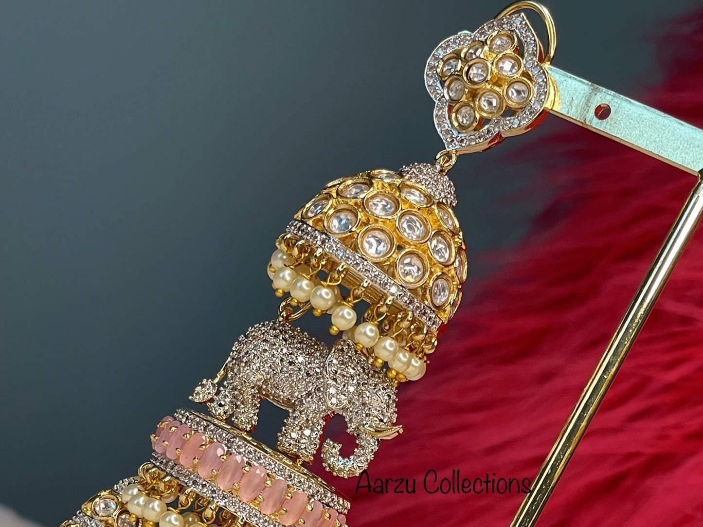 Kundan and American Diamond Statement Jhumkas - 5 inch