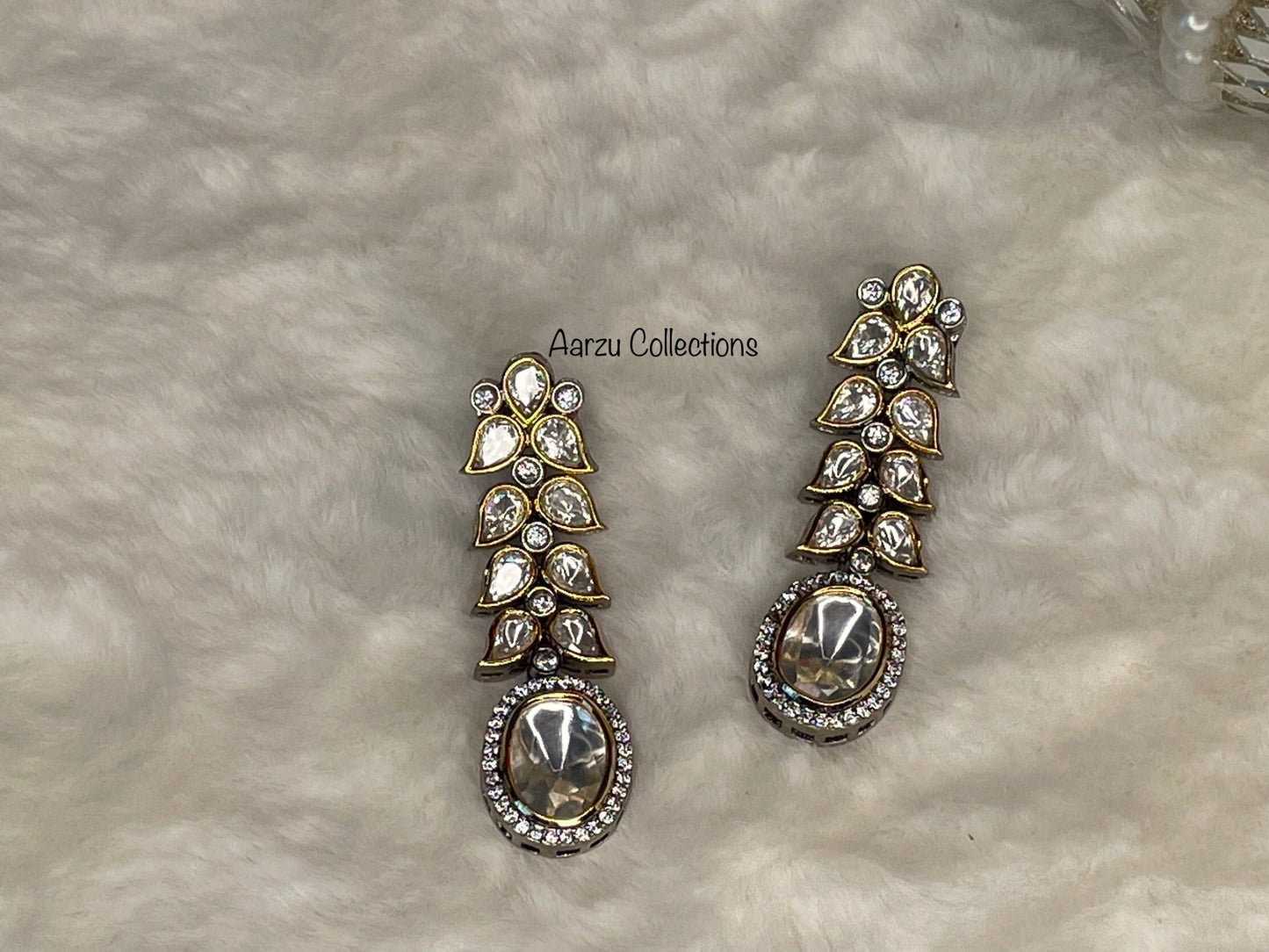 Uncut Silver Foil Kundan and American Diamond Earring