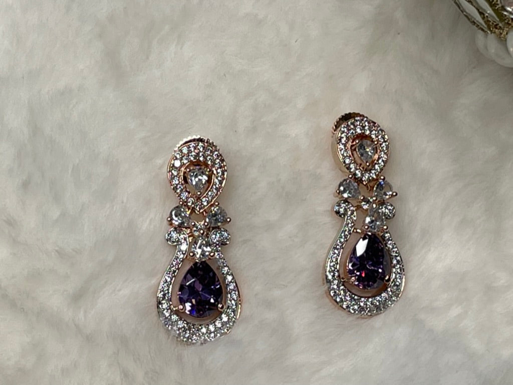 American Diamond Earring With Rose Gold finish